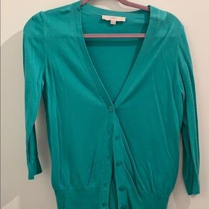 The Loft-green 3/4 length sleeve cardigan.